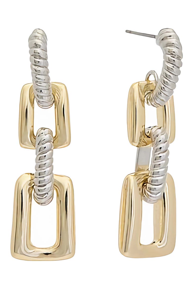 Two-Tone Link Drop Huggie Hoop Earrings, Main, color, TWO TONE