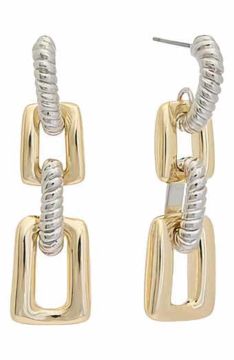Juvell Two-Tone Link Drop Huggie Hoop Earrings