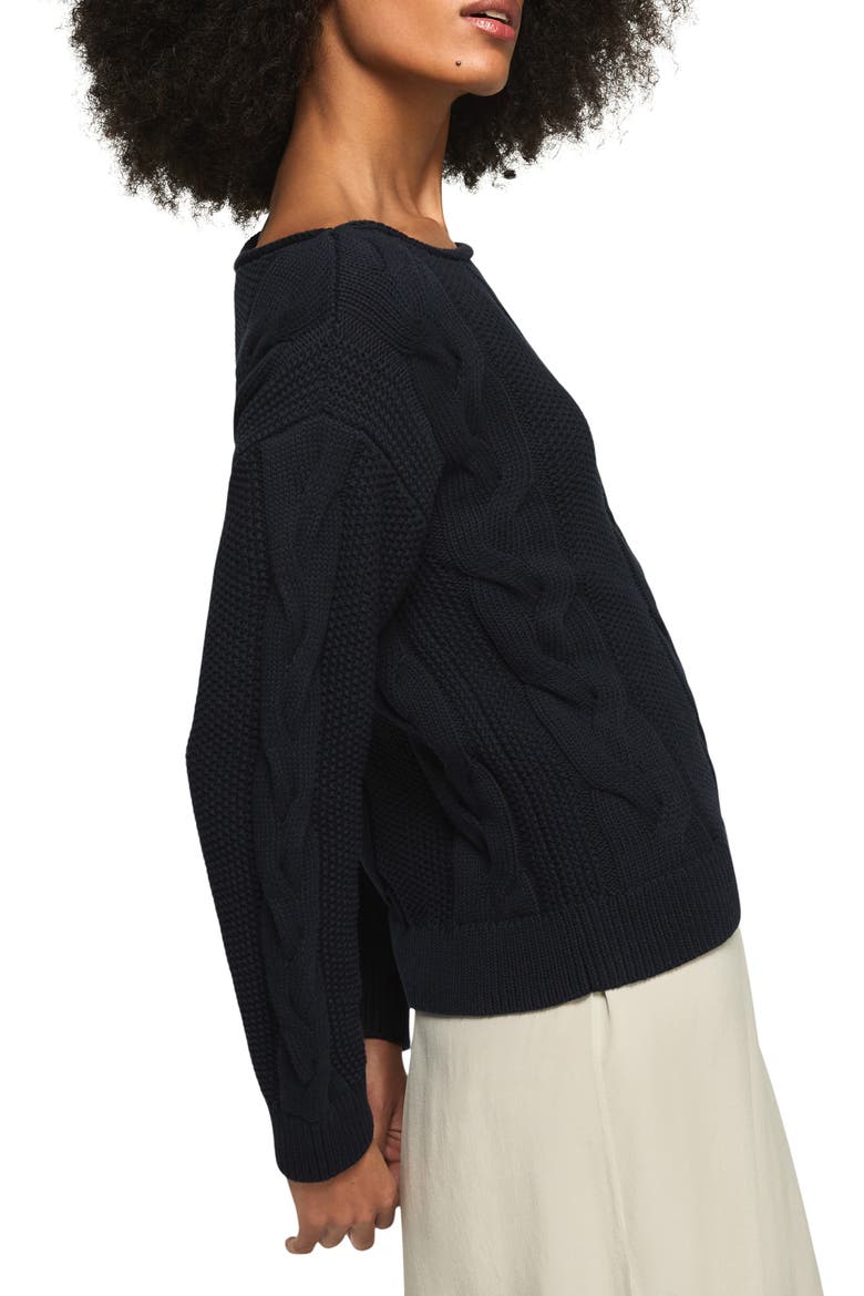 Cable Stitch Boat Neck Sweater, Alternate, color, CADET NAVY
