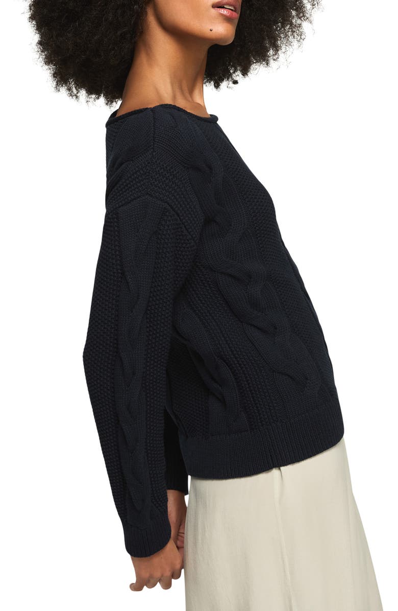 Lucky Brand Cable Stitch Boat Neck Sweater, Alternate, color, Cadet Navy