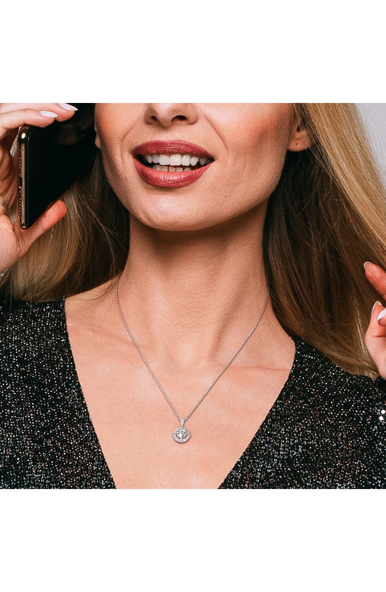 Julianna B. Created White Sapphire & Diamond Halo Necklace, Alternate, color, Sterling Silver