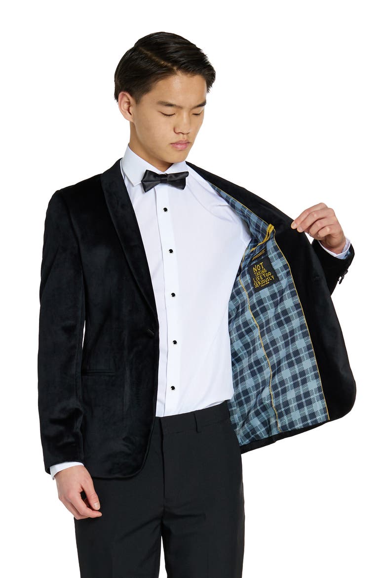 Kids' Velvet Dinner Jacket, Alternate, color, BLACK