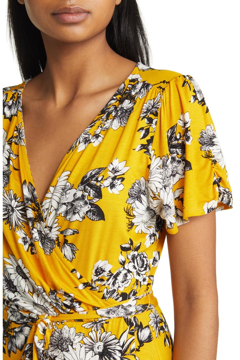 Floral Faux Wrap Knit Dress, Alternate, color, SUNFLOWER