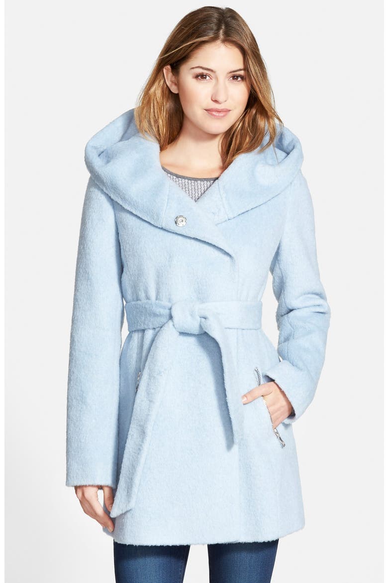 Hooded Shawl Collar Wrap Coat, Main, color, PASTEL BLUE