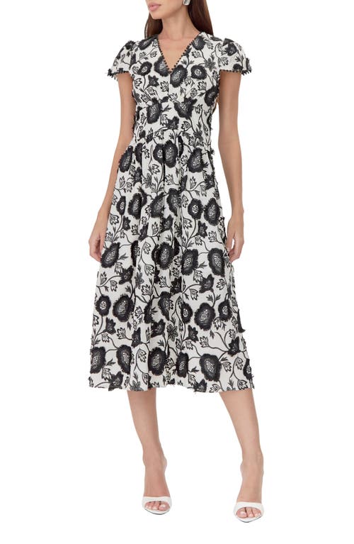 Shop Adelyn Rae Nori 3d Embroidered Cotton Midi A-line Dress In Ivory/black