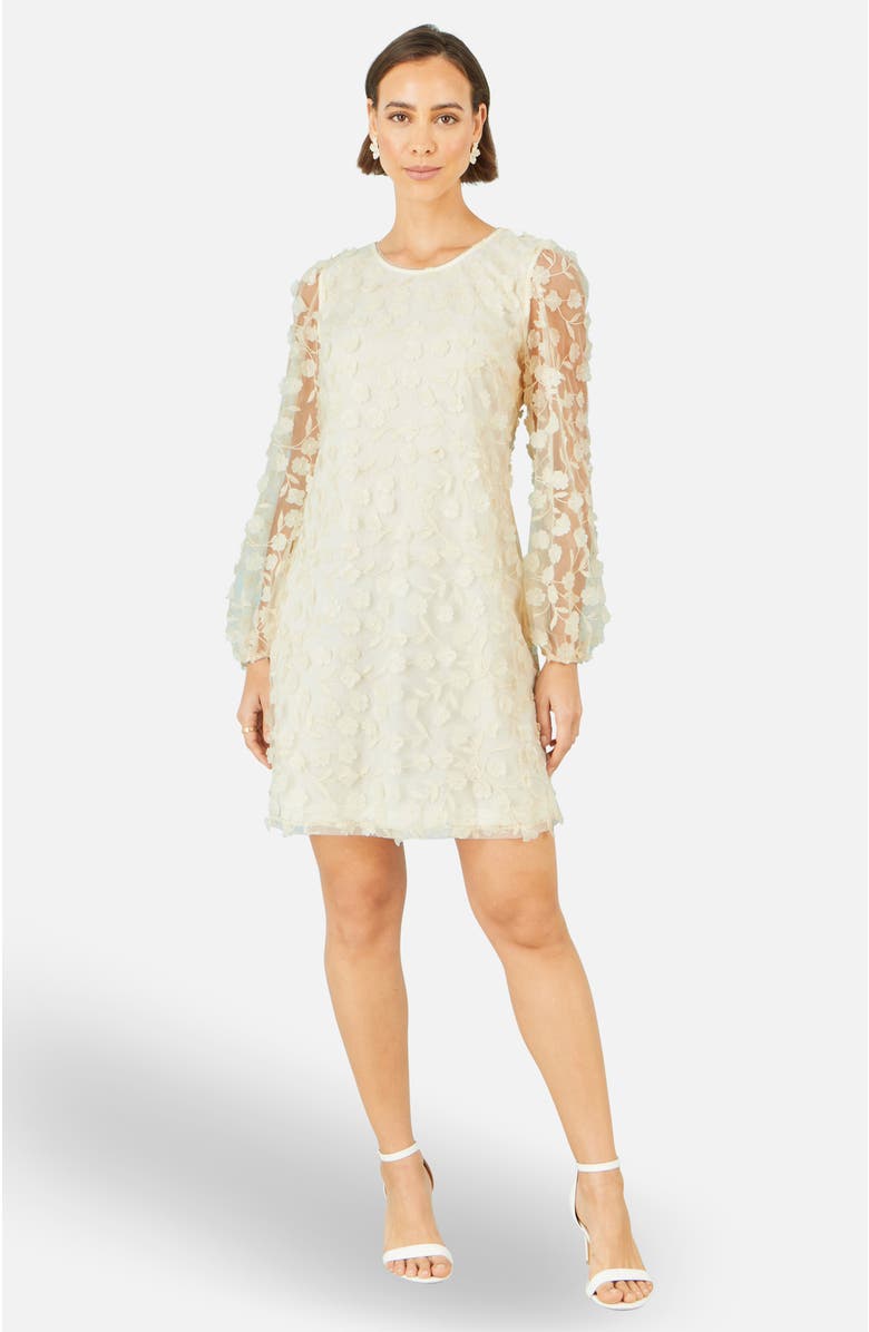 Yumi Long Sleeve Floral Applique Tunic Dress, Alternate, color, Ivory