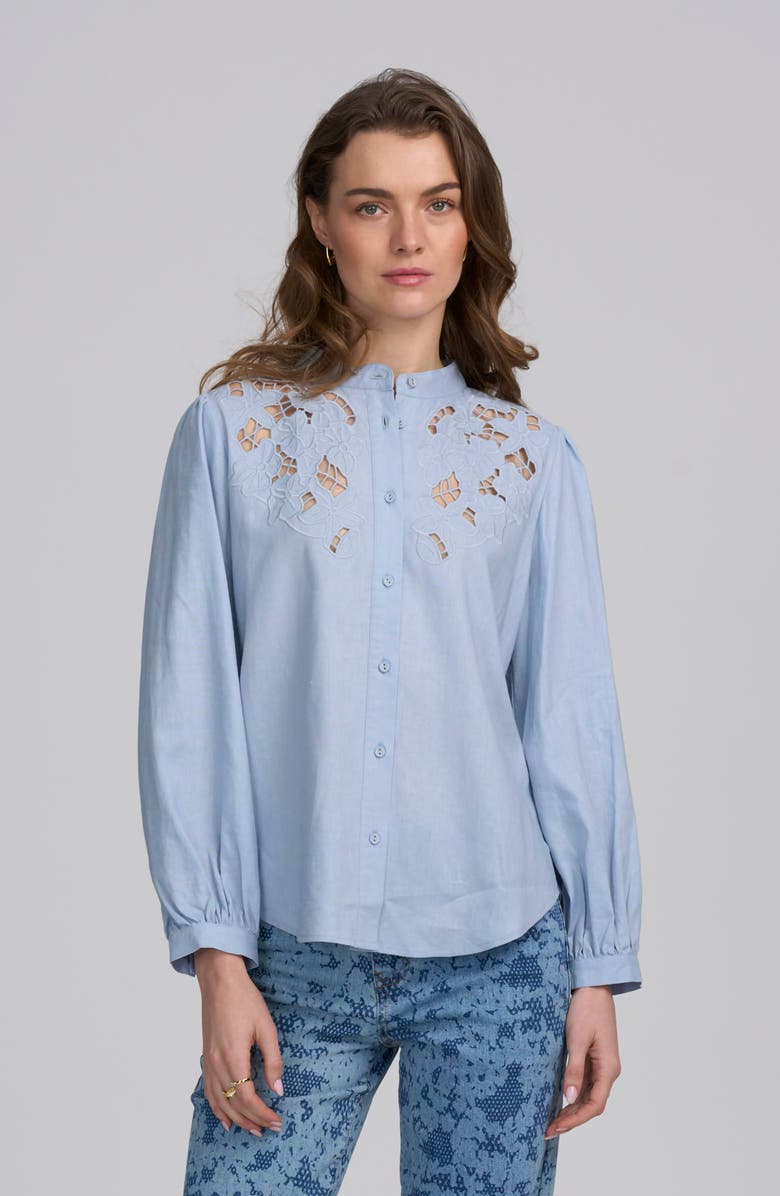 ELLE Collection Lace Yoke Shirt, Main, color, Light Blue