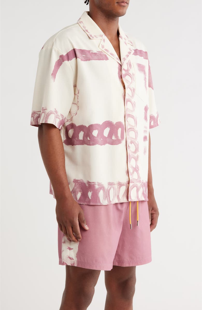 DIET STARTS MONDAY Strokes Cotton & Linen Blend Camp Shirt, Alternate, color, Cream/ Pink