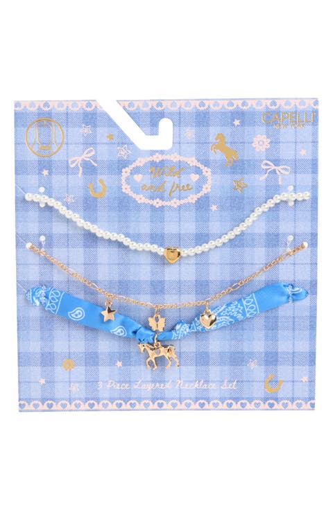 Kids' 3-Piece Horse Layered Necklace Set