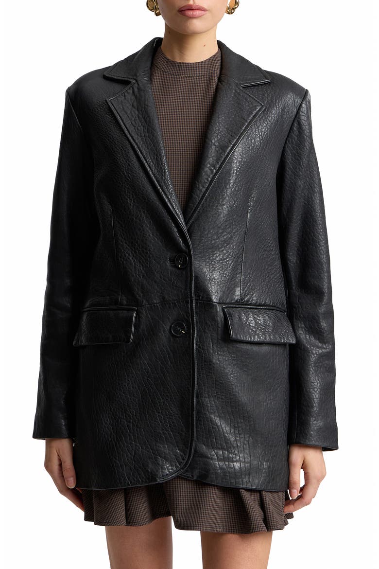 Relaxed Leather Blazer, Main, color, BLACK