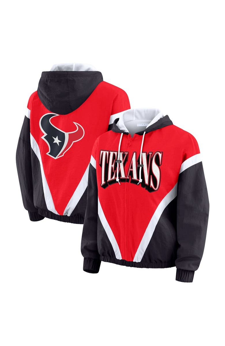 WEAR by Erin Andrews Women's WEAR by Erin Andrews Red/Navy Houston Texans Retro Crinkle Full-Zip Hoodie Windbreaker, Main, color, Red