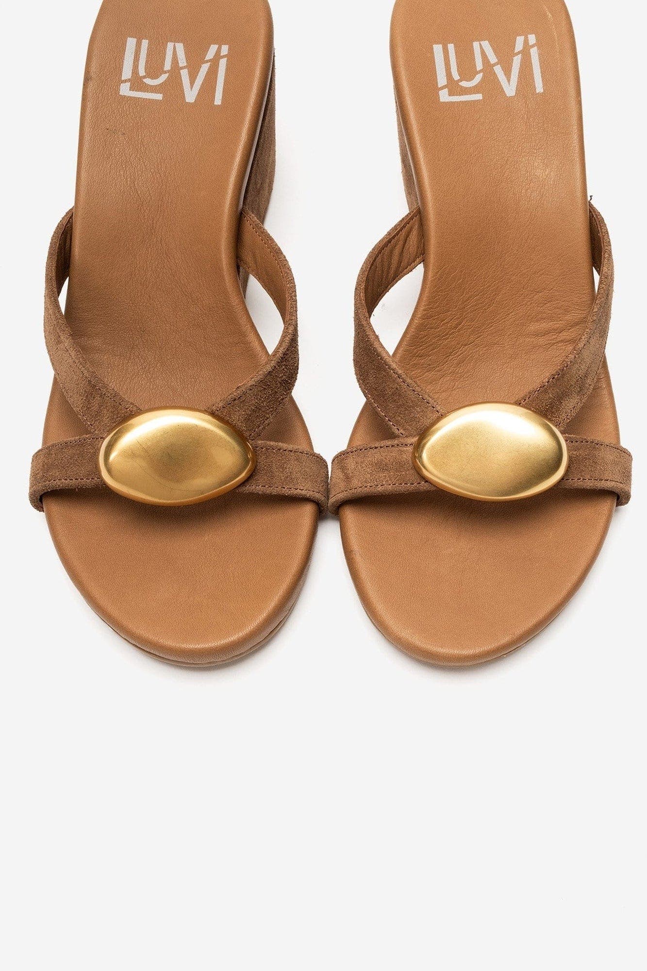 Caterina Leather Wedge Sandal, Alternate, color, Cognac Suede