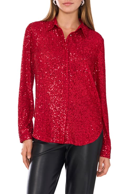 Sequin Button-Up Shirt