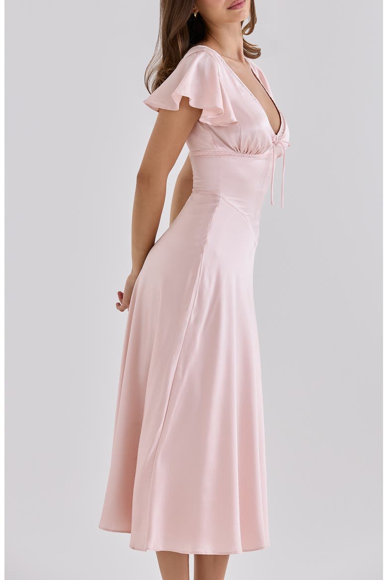 Ravella Silk V-Neck Midi Dress, Alternate, color, CRYSTAL PINK
