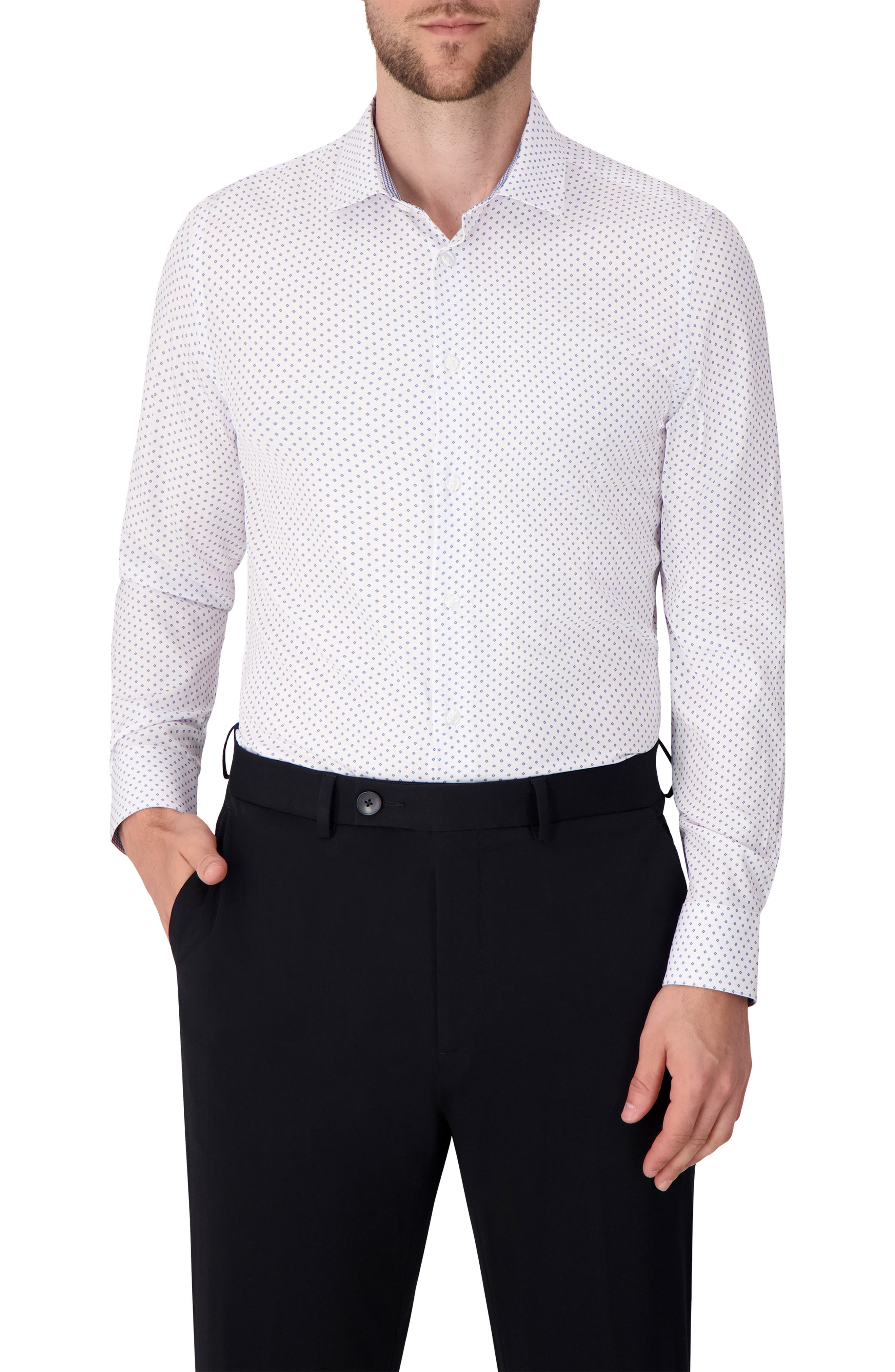 Report Collection Diamond Print Slim Fit Stretch Dress Shirt