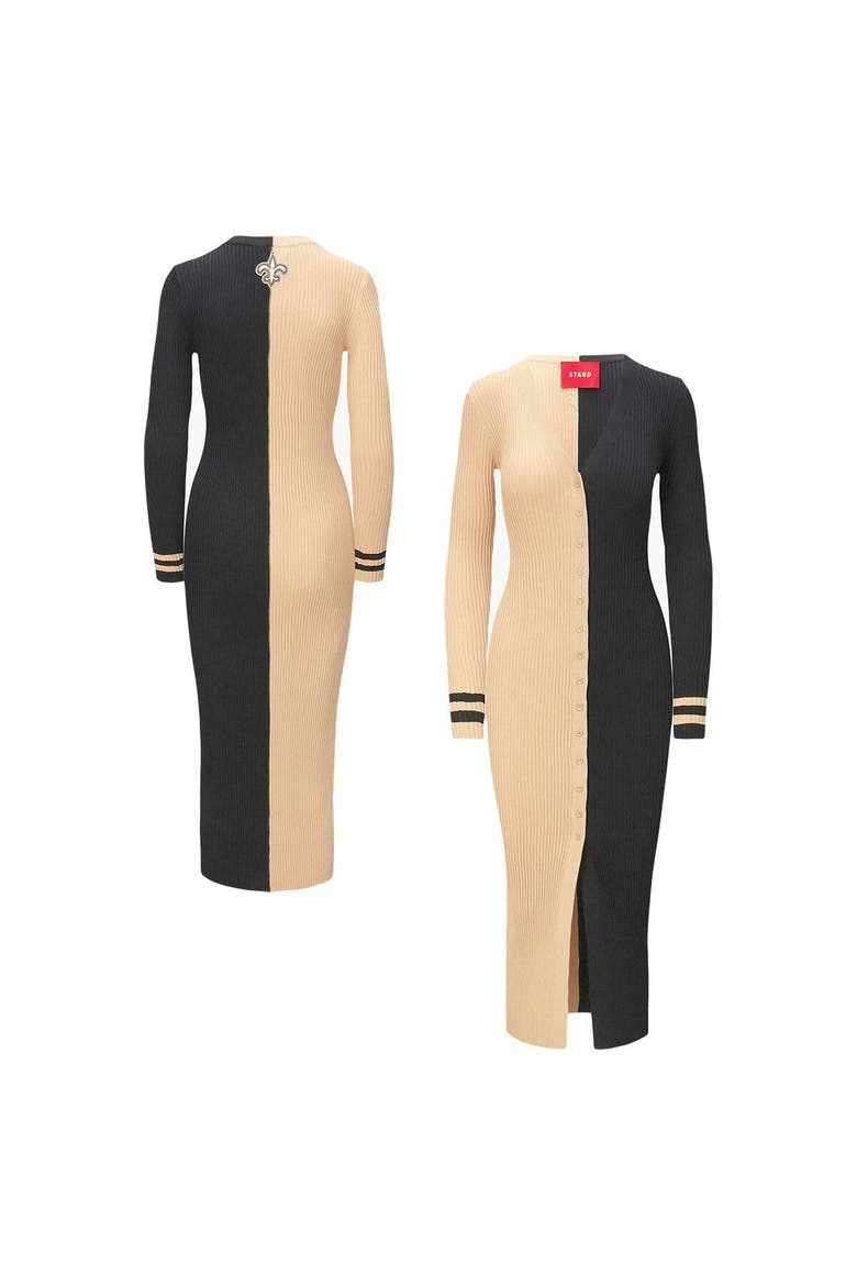 Women's STAUD Gold/Black New Orleans Saints Shoko Knit Button-Up Sweater Dress, Main, color, Gold