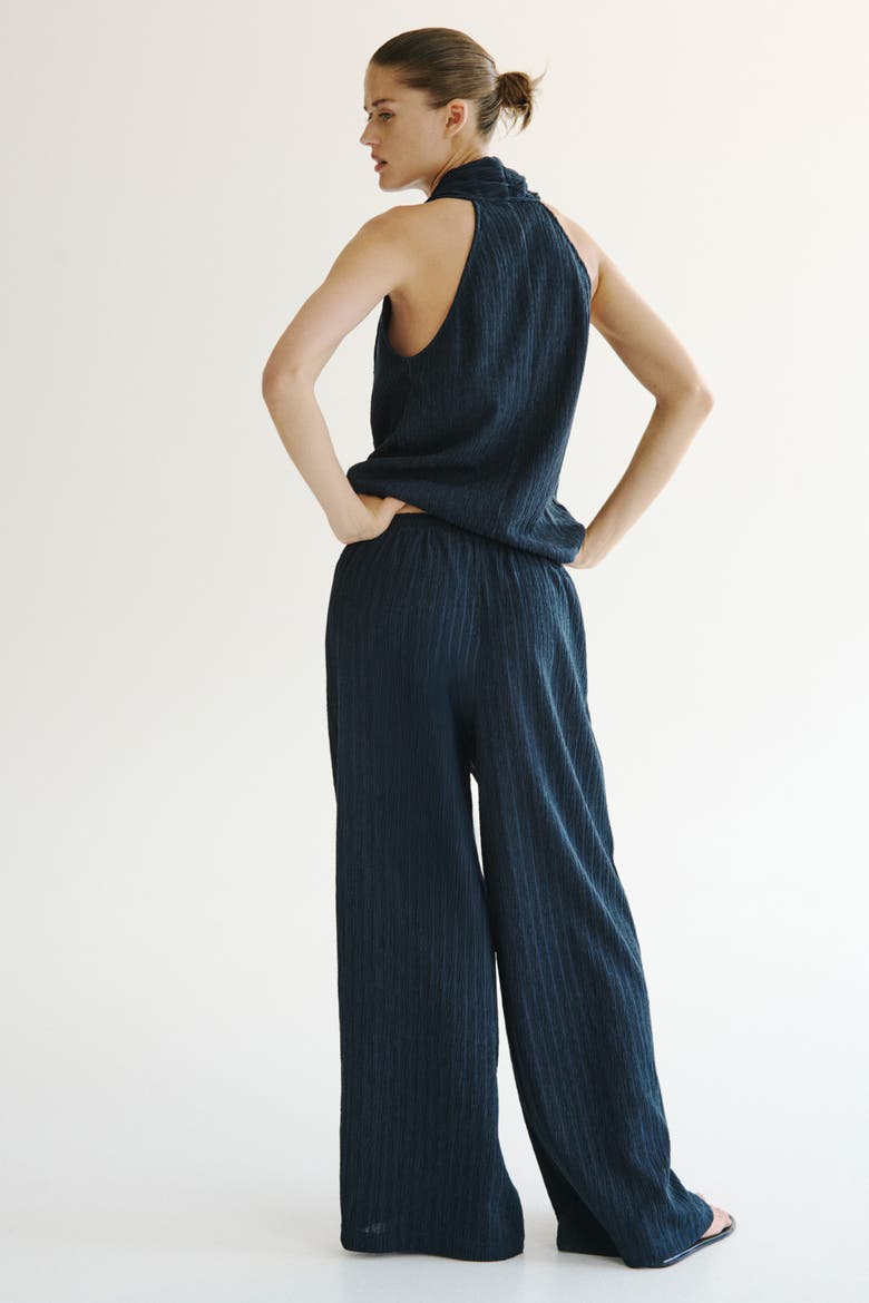 Crinkled Drawstring Trousers, Alternate, color, Navy blue