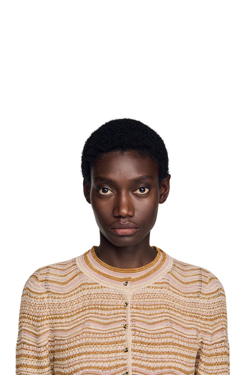 SANDRO Decorative knit cardigan, Alternate, color, Brown