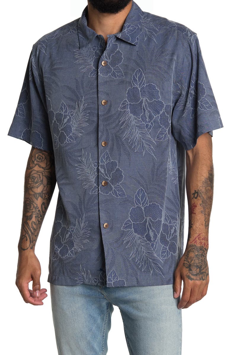 Tommy Bahama Oceanside Tropics Short Sleeve Regular Fit Silk Hawaiian Shirt, Main, color, 