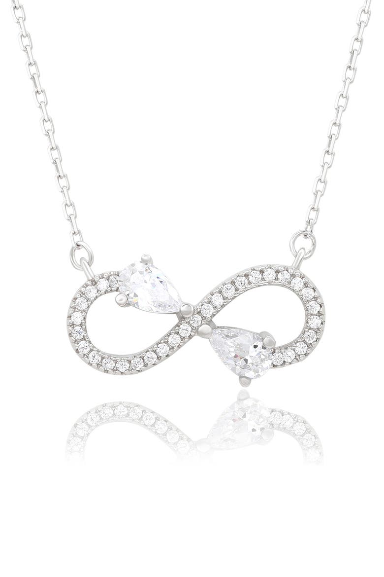 White Cubic Zirconia Infinity Pendant Necklace, Main, color, WHITE