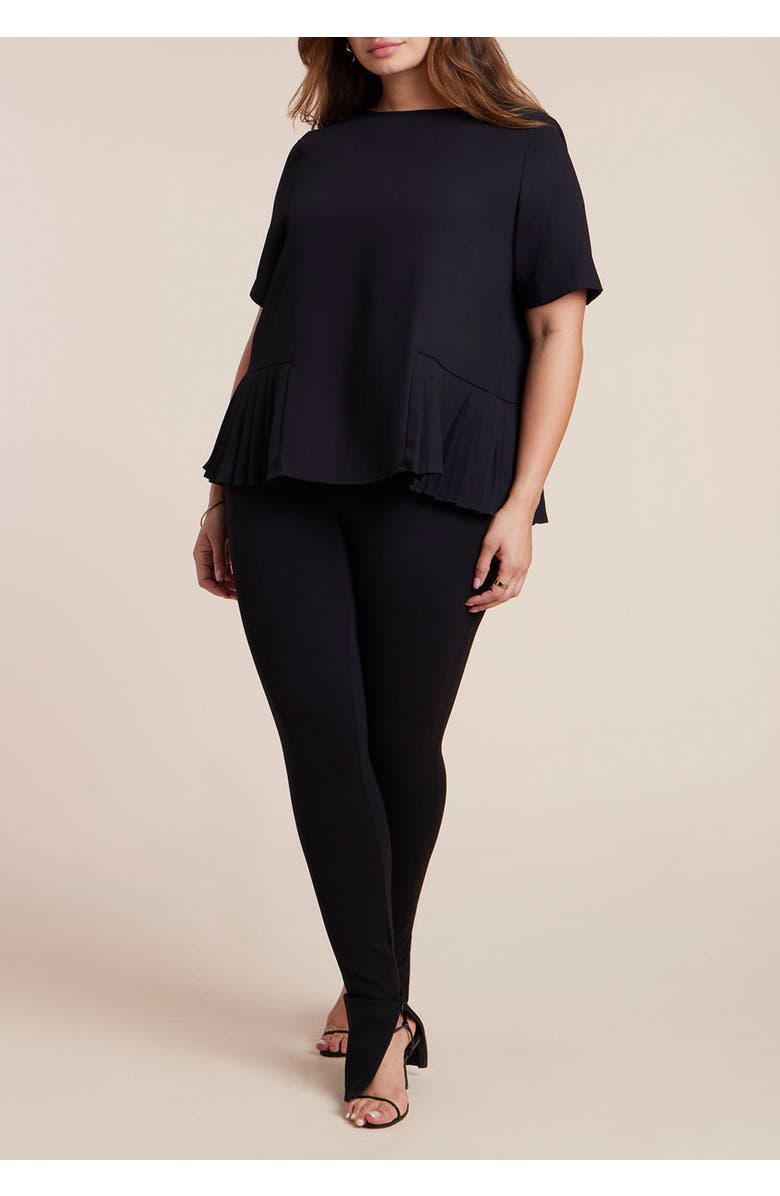 ELOQUII Pleated Hem Top, Alternate, color, Totally Black