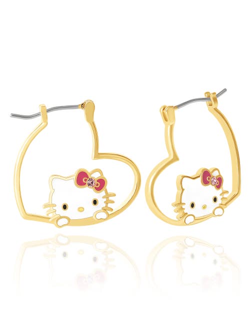 Hello Kitty Heart Hoop Earrings In Gold