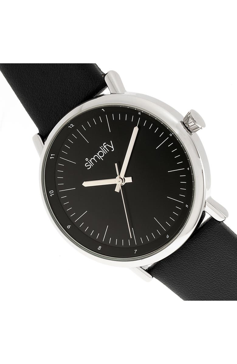 SIMPLIFY The 6200 Leather-Strap Watch, Alternate, color, Black/Silver