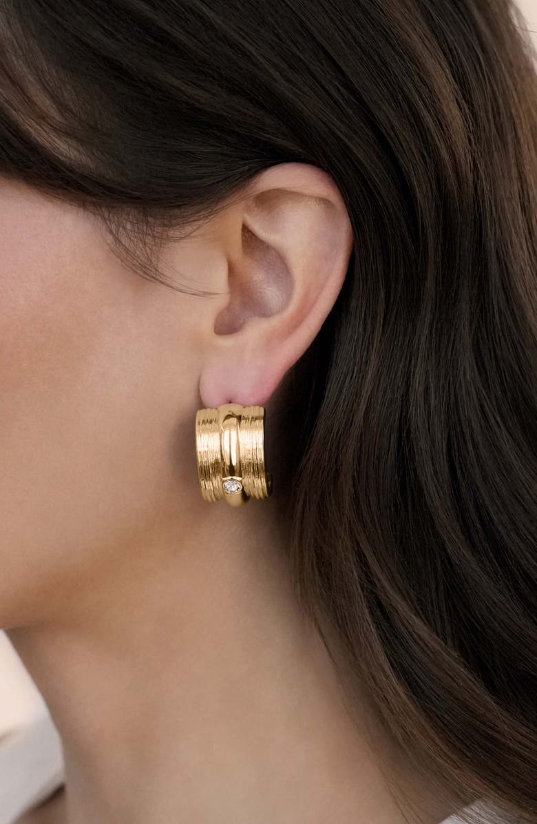 Ettika Textured Statement Hoop Earrings, Alternate, color, Gold