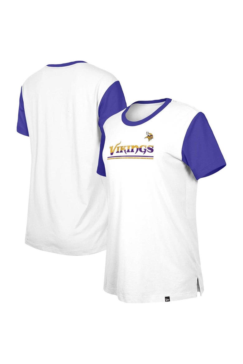 Women's New Era  White/Purple Minnesota Vikings Third Down Colorblock T-Shirt, Main, color, White