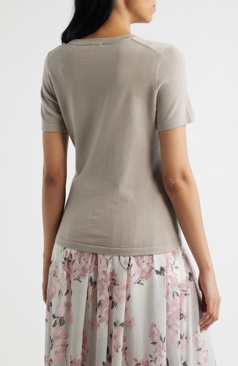 Anne Klein Luxe Washable Short Sleeve Wool Sweater, Alternate, color, Porcini