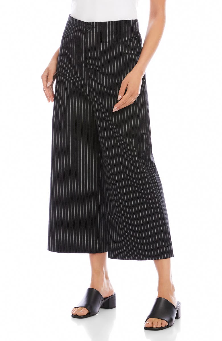 Karen Kane Stripe Wide Leg Crop Pants, Alternate, color, Black