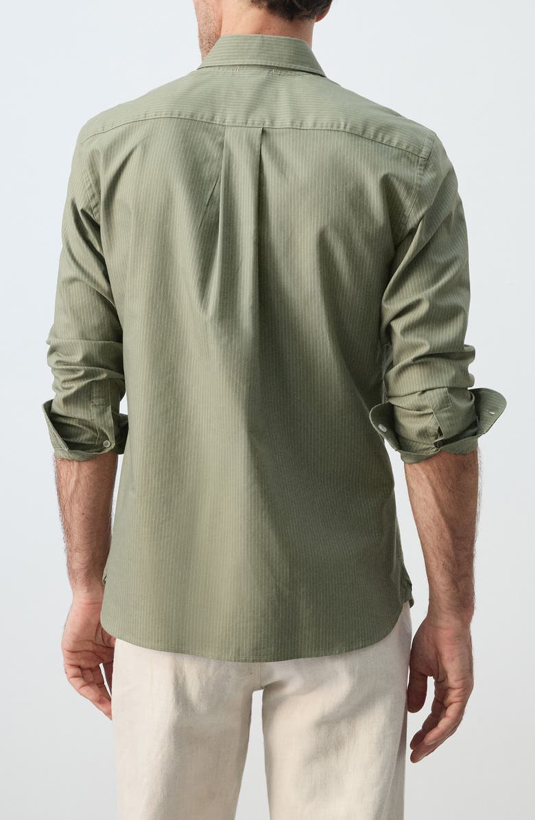 MANGO Regular Fit Stripe Button-Down Shirt, Alternate, color, Green