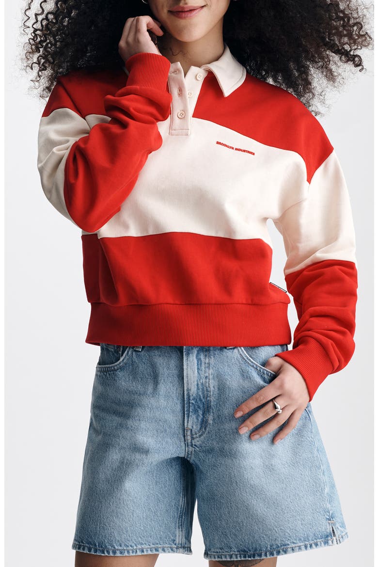 Colorblock Polo Sweatshirt, Main, color, GOJI BERRY