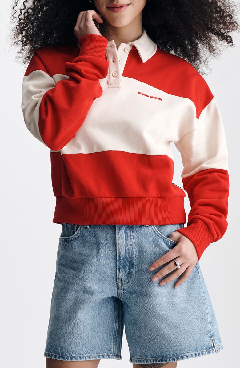 Brooklyn Industries Colorblock Polo Sweatshirt, Main, color, Goji Berry