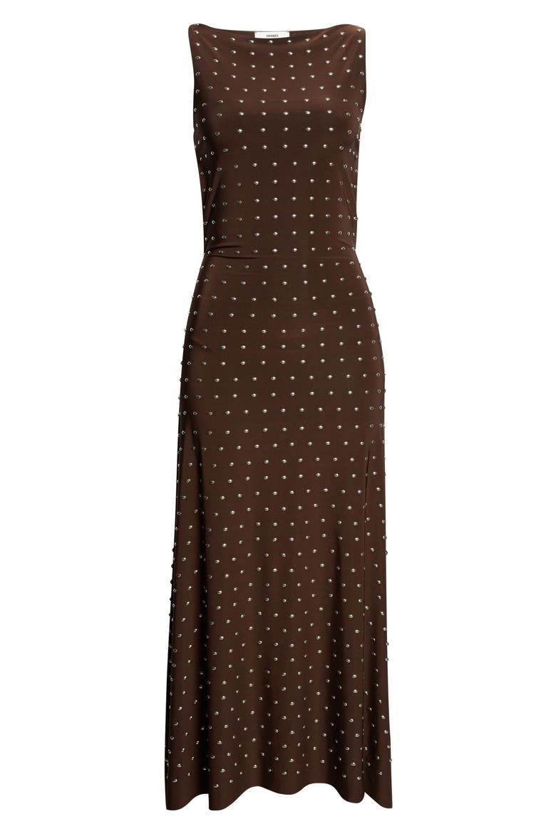Grace Studded Open Back Jersey Dress, Alternate, color, BROWN