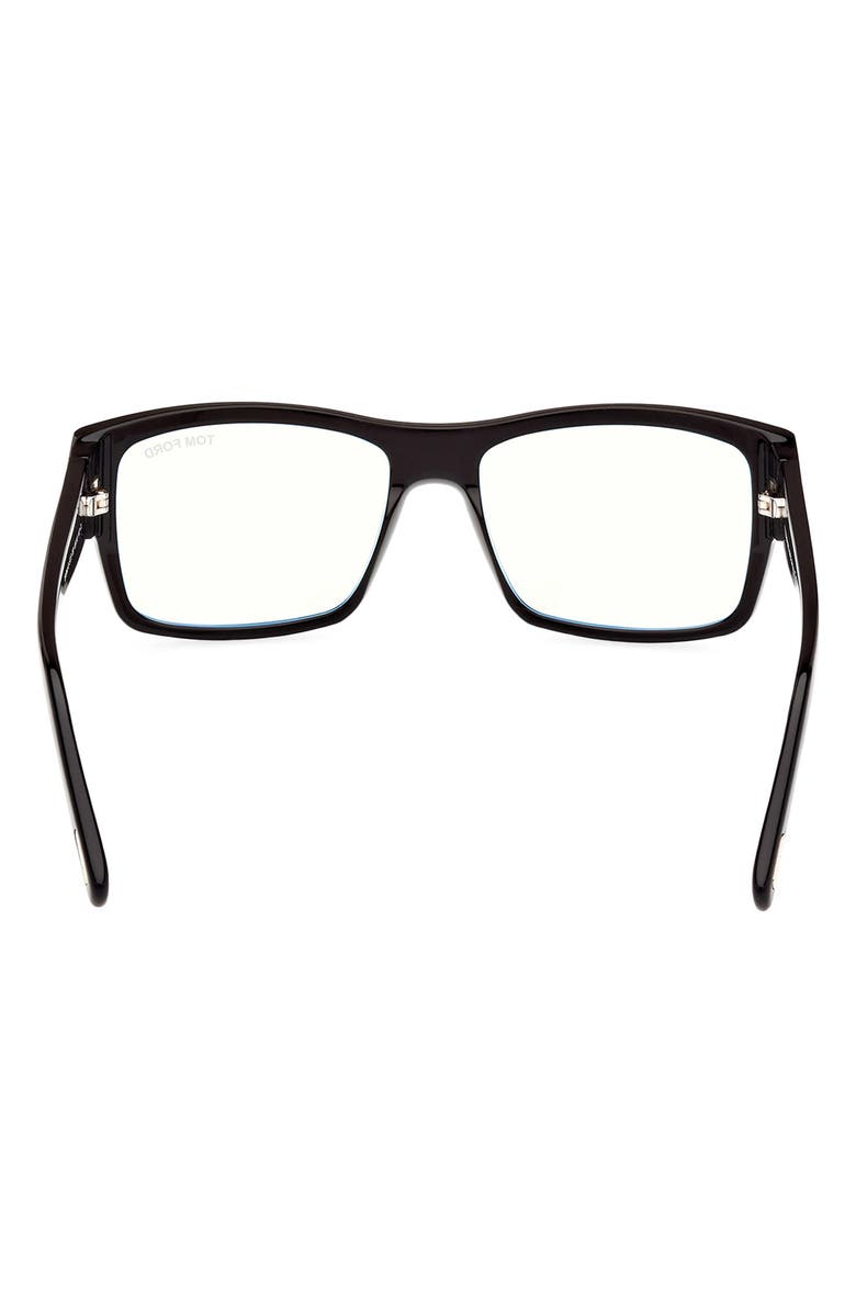 TOM FORD 55mm Square Blue Light Blocking Glasses, Alternate, color, Black Eco / T Logo
