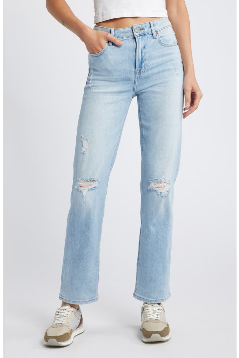 Ripped Straight Leg Jeans, Main, color, LIGHT WASH