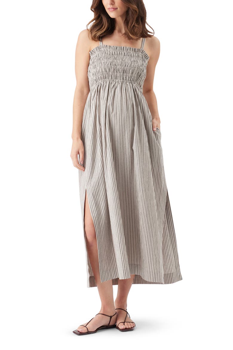 Leo Stripe Shirred Maternity Dress with Side Splits, Main, color, Natural / Black