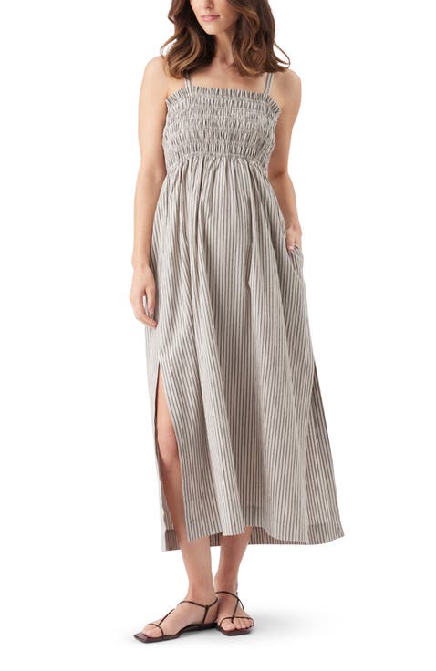 Leo Stripe Shirred Maternity Dress with Side Splits