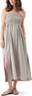 Ripe Maternity Leo Stripe Shirred Maternity Dress with Side Splits