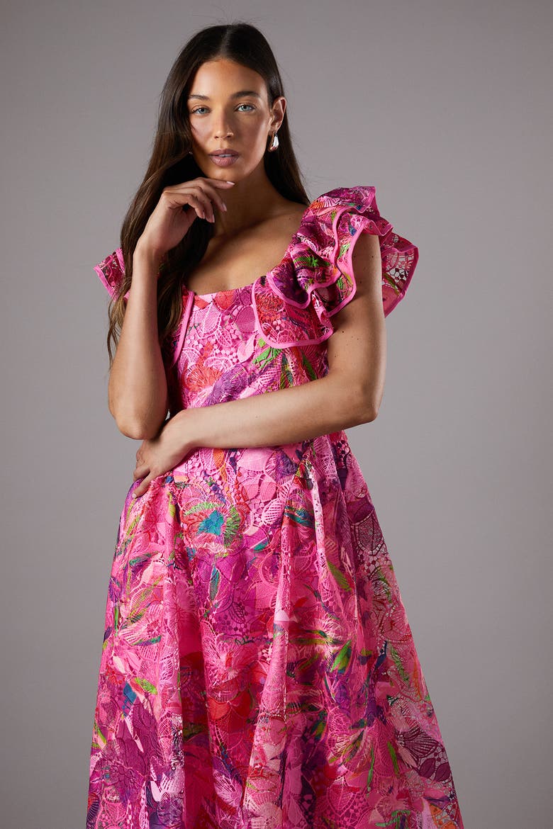 Frill Sleeve Midi Dress, Alternate, color, Pink