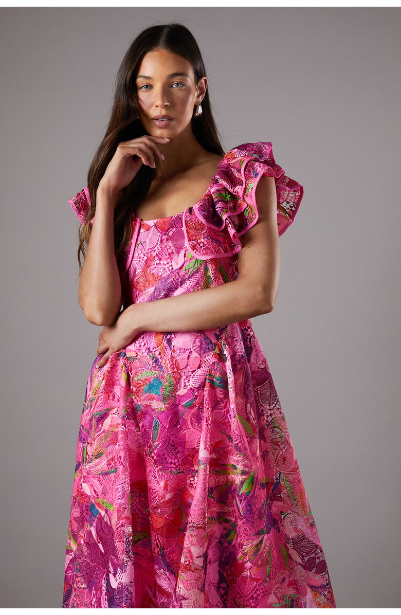 Coast Frill Sleeve Midi Dress, Alternate, color, Pink