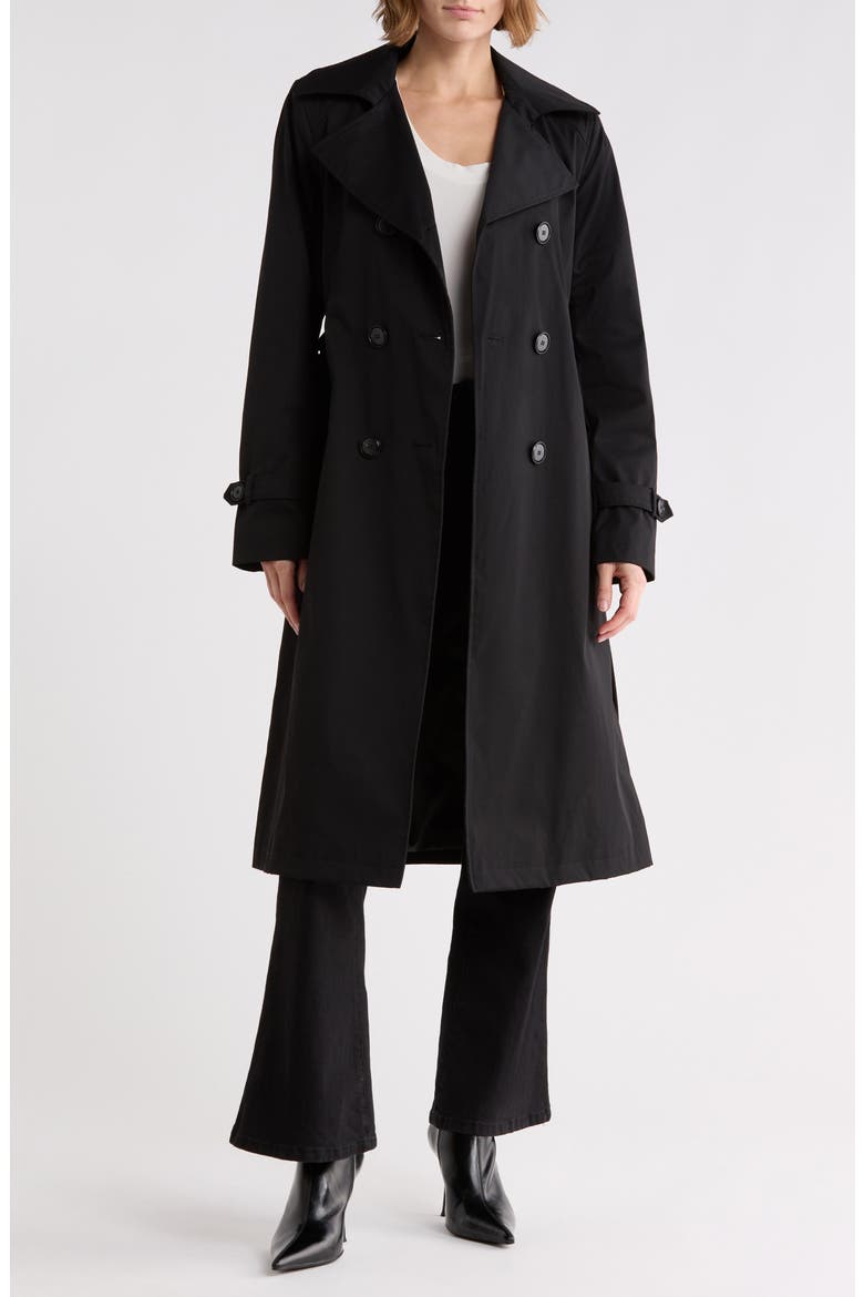 Double Breasted Belted Trench Coat, Alternate, color, BLACK