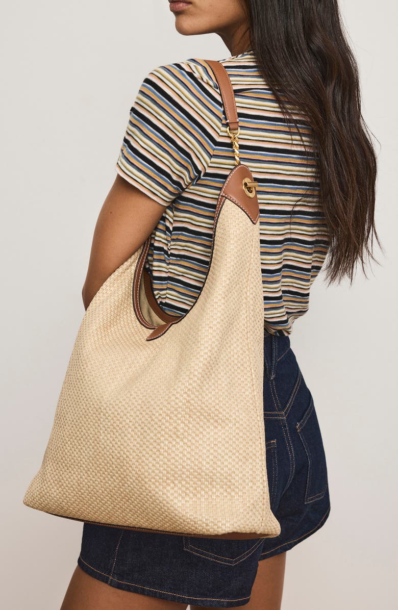 Veronica Beard Jour Raffia & Leather Shoulder Bag, Alternate, color, Hazelwood Natural
