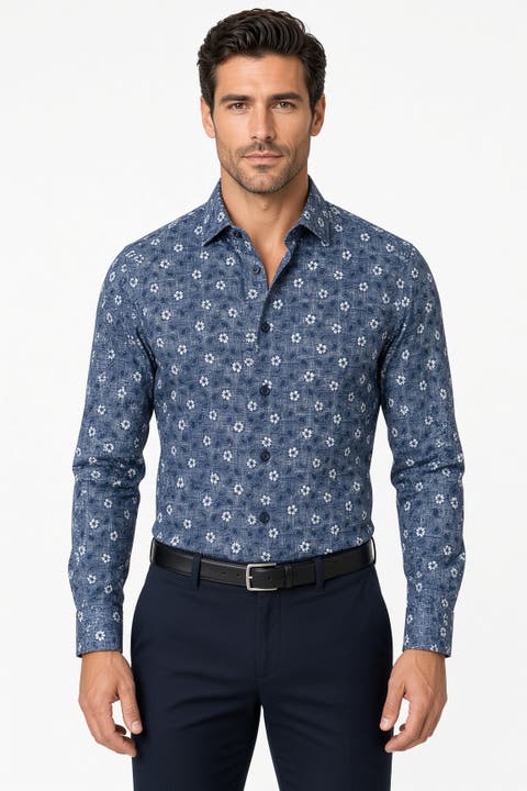 Florian Floral Knit Print Button-Up Shirt