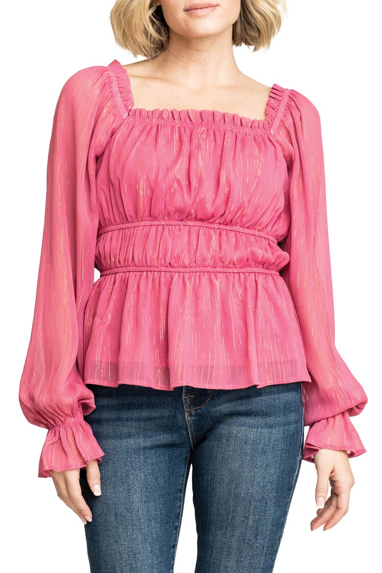 Metallic Square Neck Top, Main, color, FUCHISA W/ GOLD LUREX