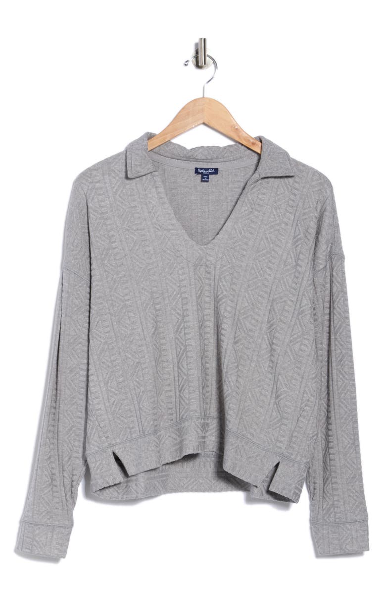 Splendid Textured Long Sleeve Sweater Polo, Alternate, color, Heather Grey Fog