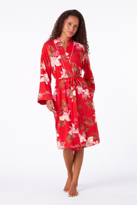 Floral Pima Knit Wrap Robe
