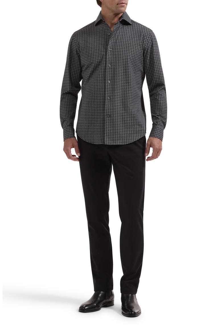 Devon OoohCotton® Houndstooth Button-Up Shirt, Alternate, color, BLACK