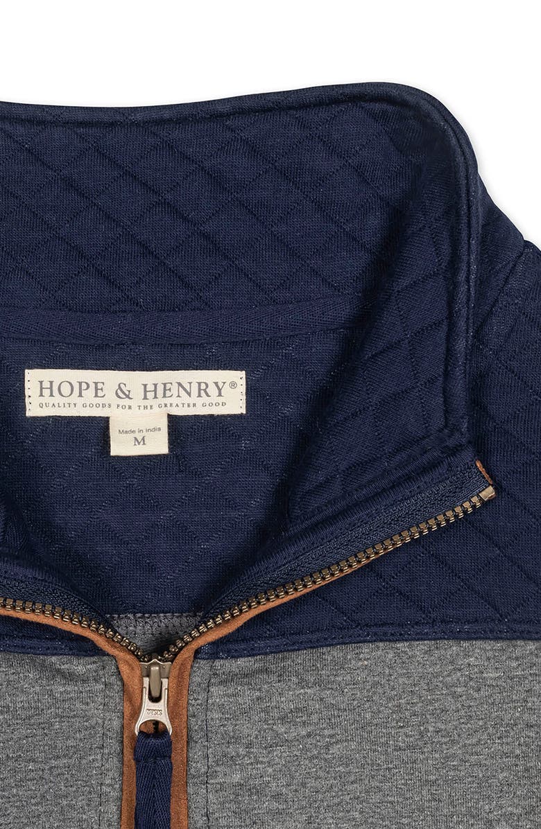 Hope & Henry Kids' Organic Long Sleeve French Terry Half-Zip Pullover, Alternate, color, Navy And Dark Gray Heather